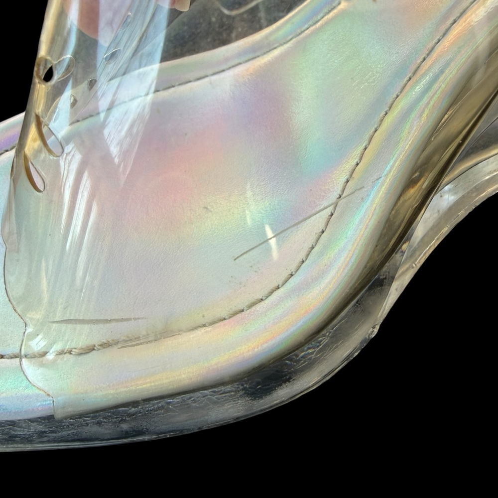Sz 8.5 90s/Y2K Clear Chunky Acrylic 4” Block Heels Holographic Open Toe Vintage - Picture 7 of 13